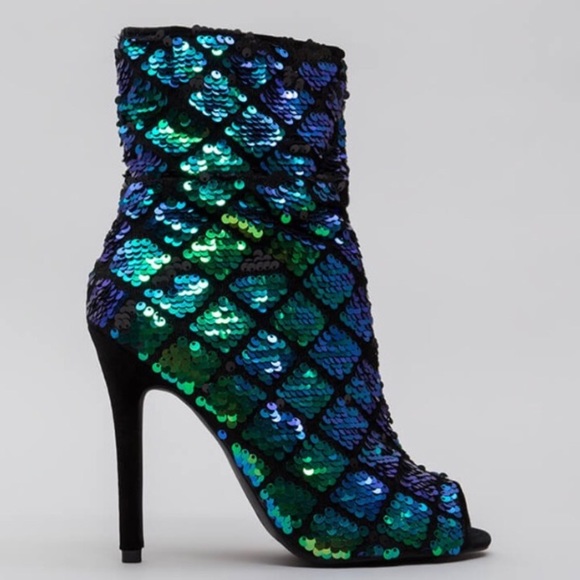 sequin open toe booties